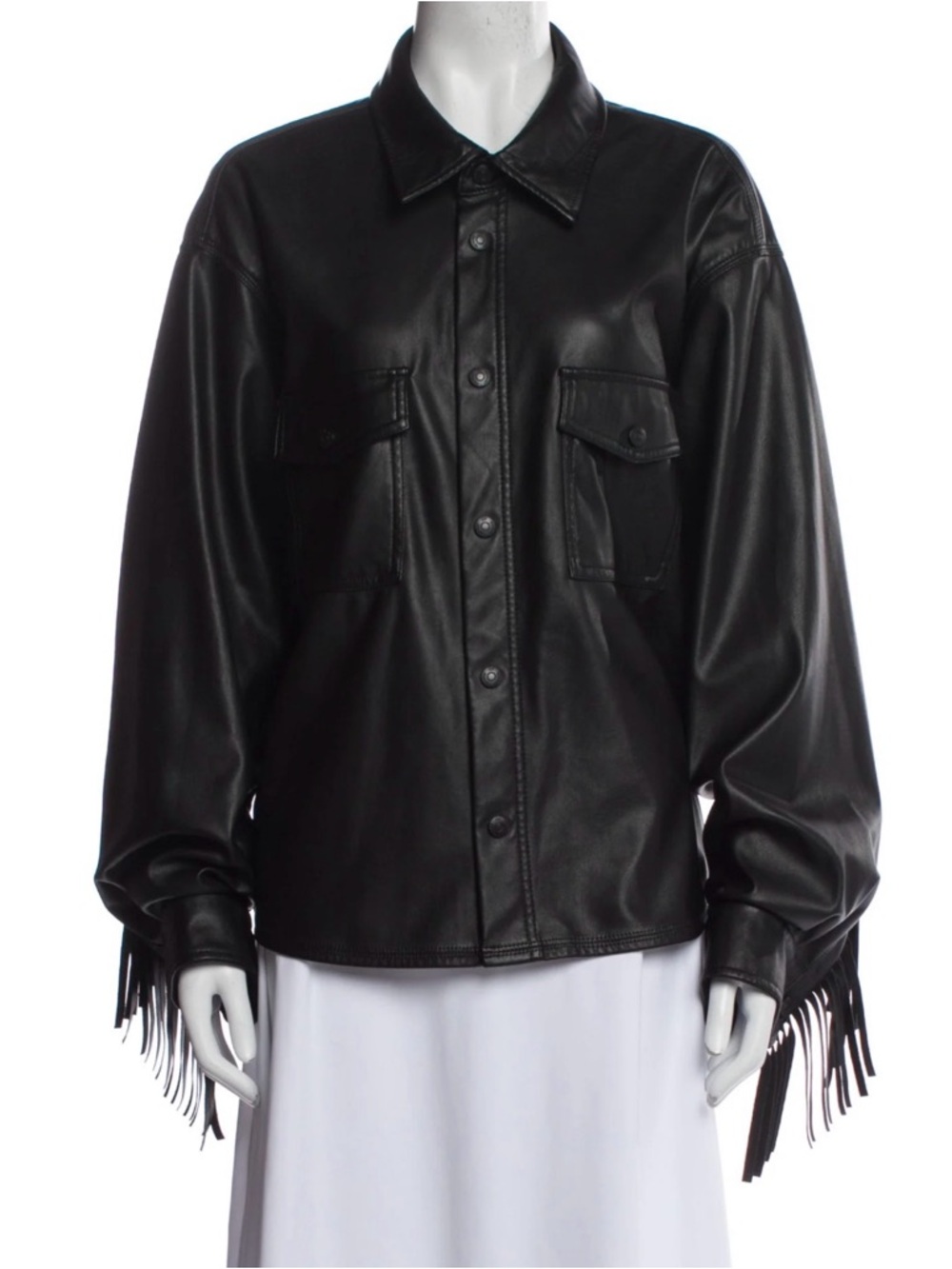 House of Sunny Black Fringe Shirt Jacket